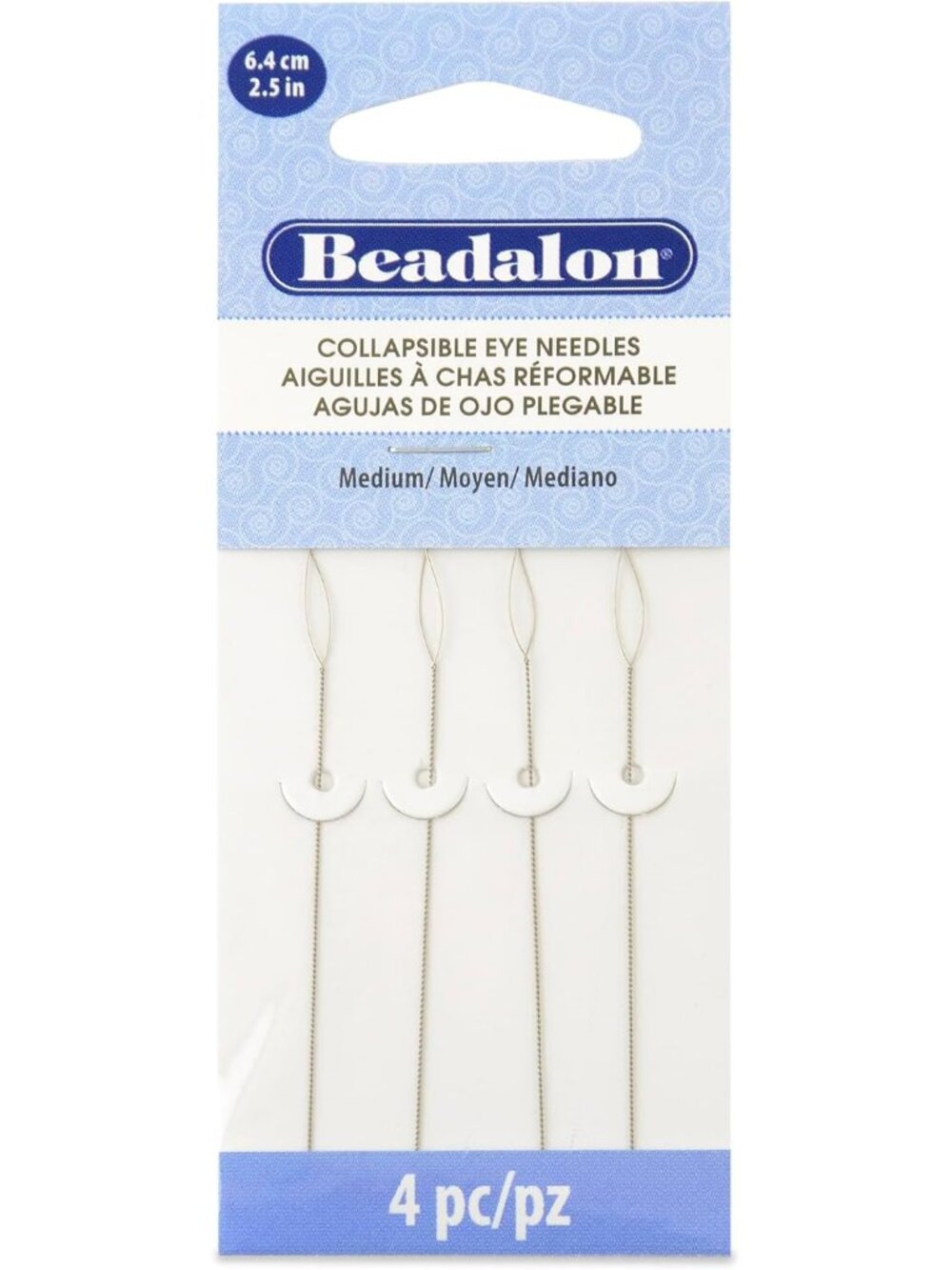 Collapsible Eye Beading Needles, Medium 0.36 mm / .014 inches Diameter, 2.5 inch